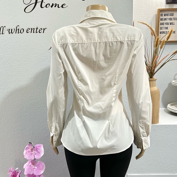 Theory Womens Marie Long Sleeve Blouse Top Sz M Medium Collar Cotton Blend Ivory - Picture 4 of 7